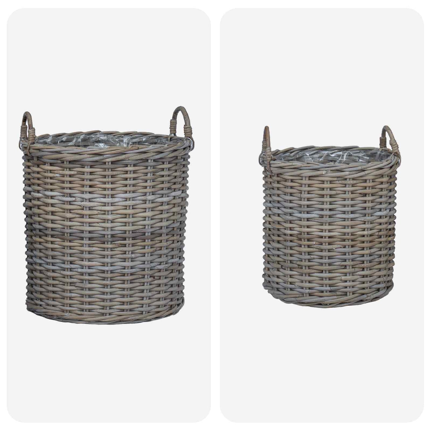 Planterkurv med lagring 2 stk. Naturlig grå Kubu Rattan