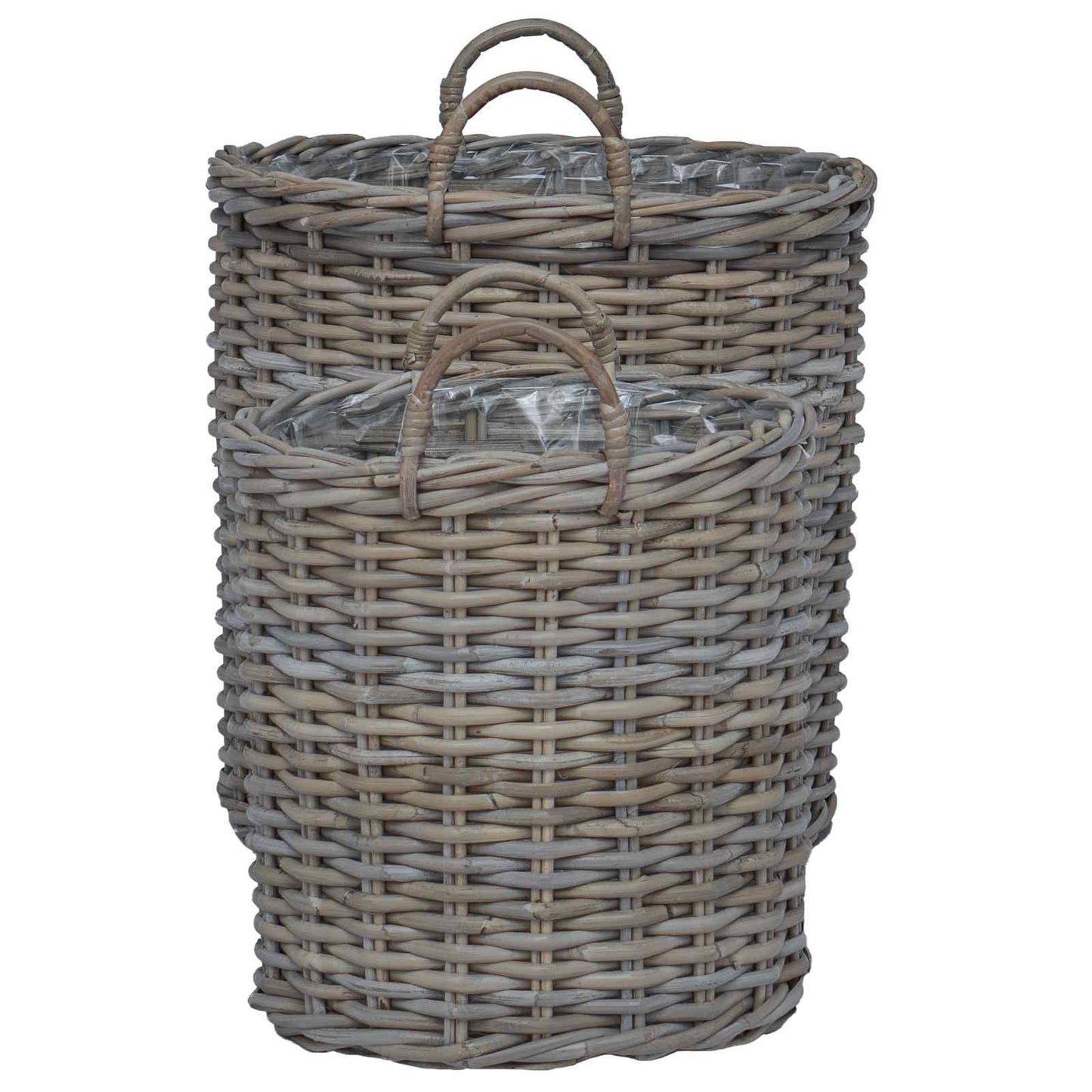 Planterkurv med lagring 2 stk. Naturlig grå Kubu Rattan