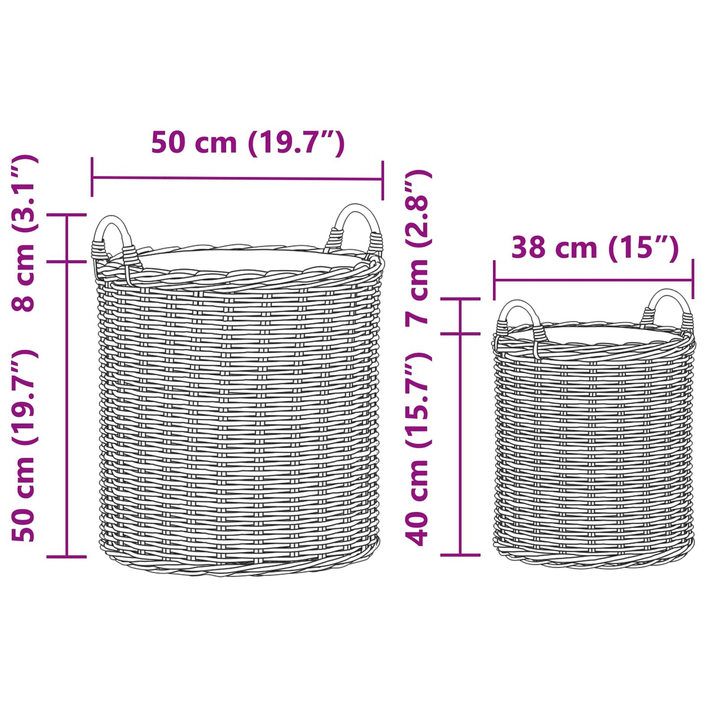 Planterkurv med lagring 2 stk. Naturlig grå Kubu Rattan