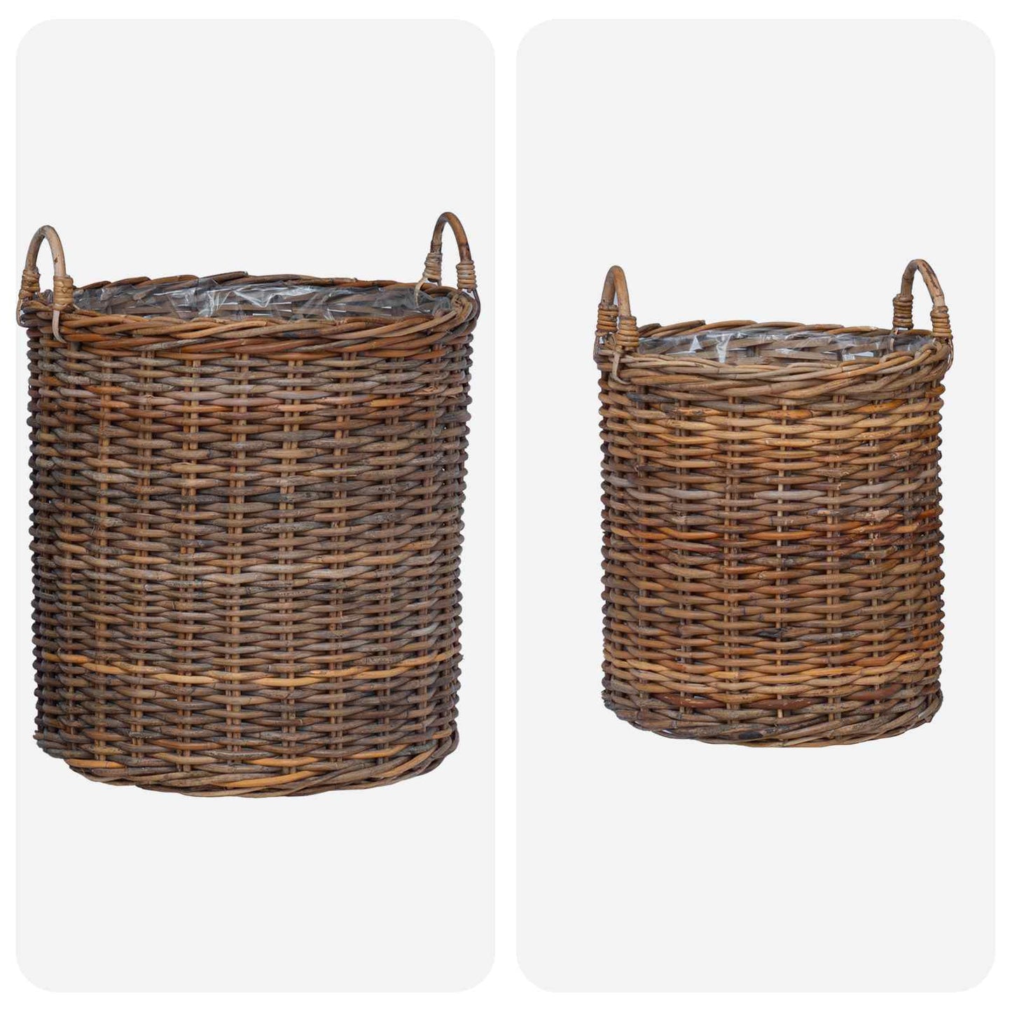Planterkurv med lagring 2 stk. Naturlig brun Kubu Rattan