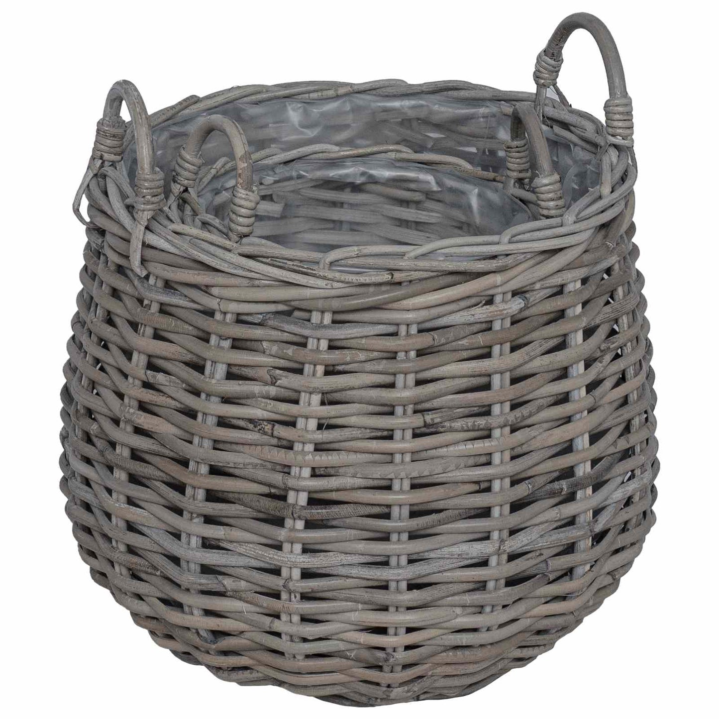 Planterkurv med lagring 2 stk. Naturlig grå Kubu Rattan