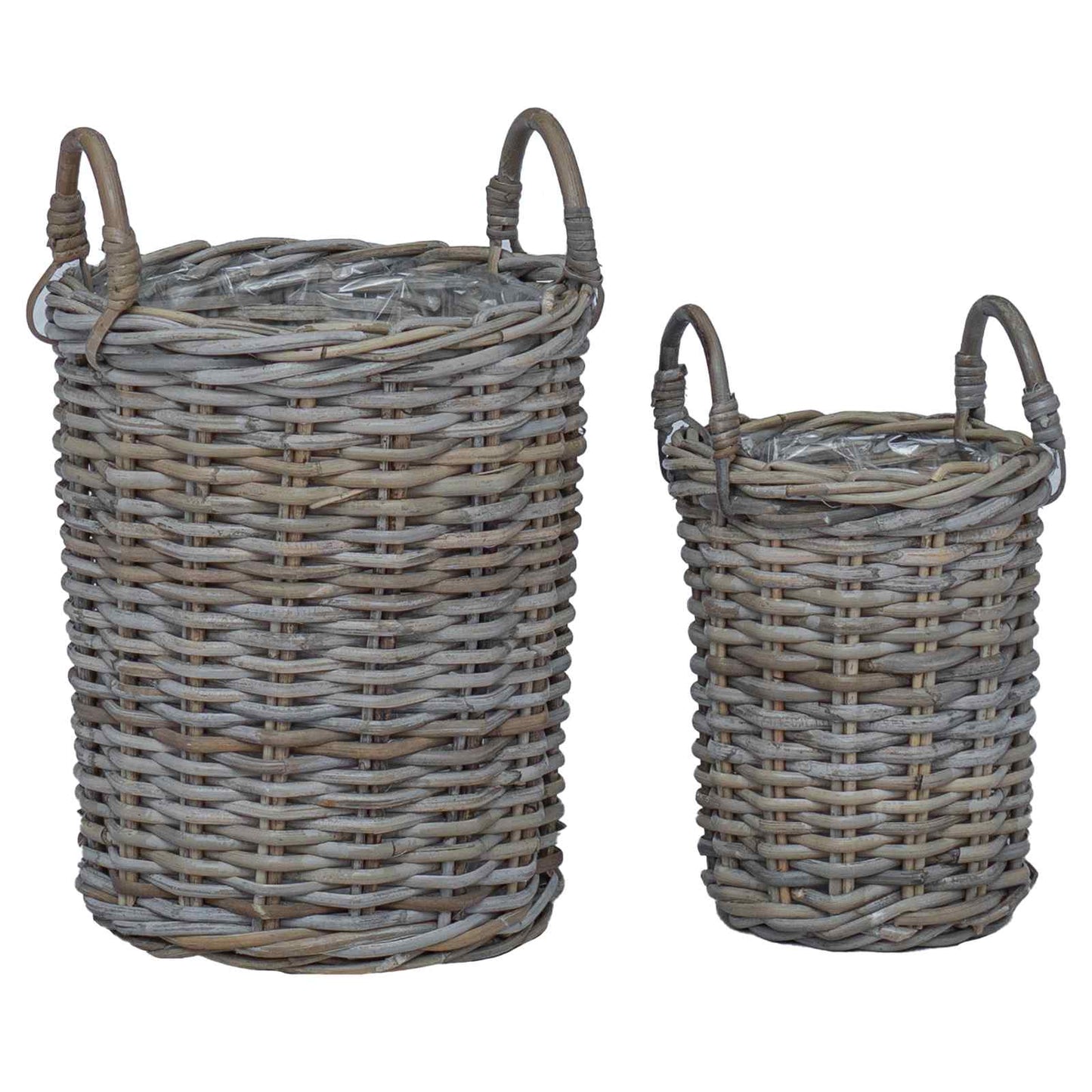 Planterkurv med lagring 2 stk. Naturlig grå Kubu Rattan