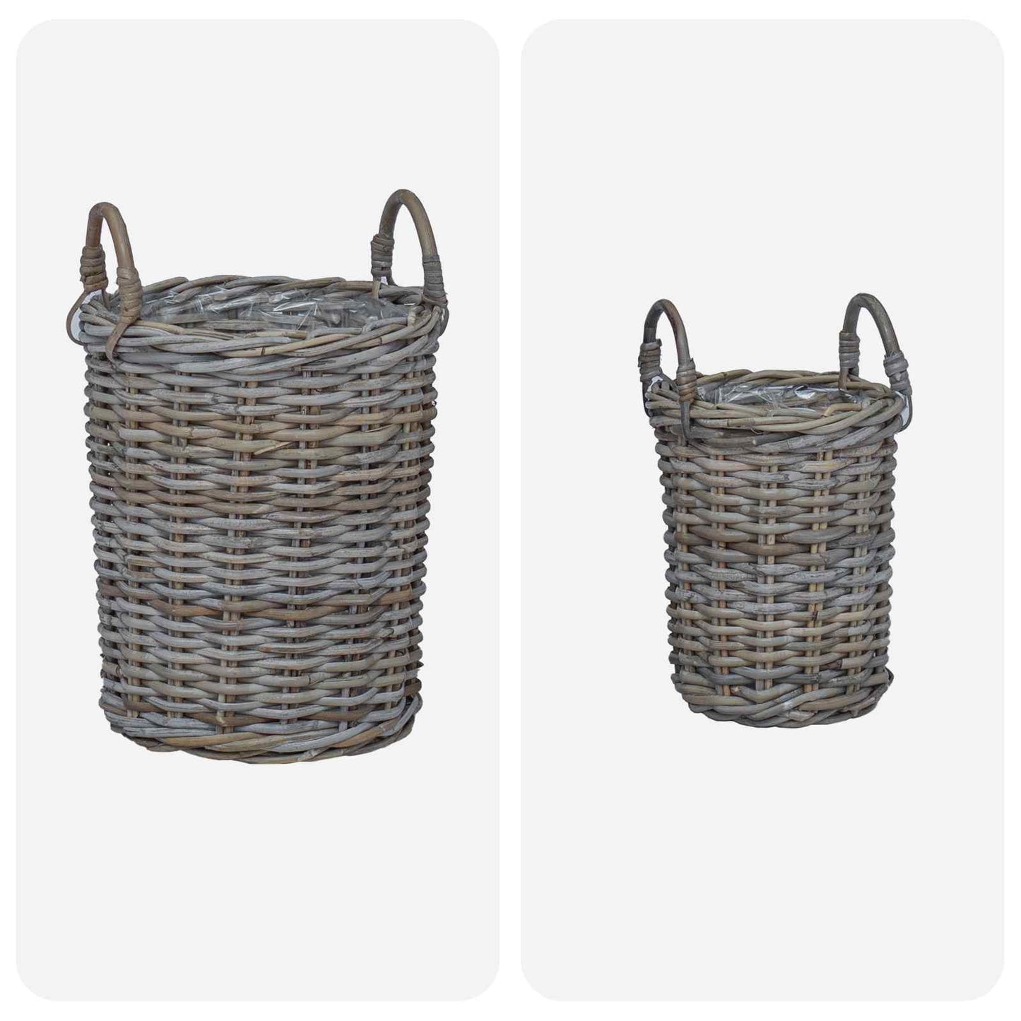 Planterkurv med lagring 2 stk. Naturlig grå Kubu Rattan