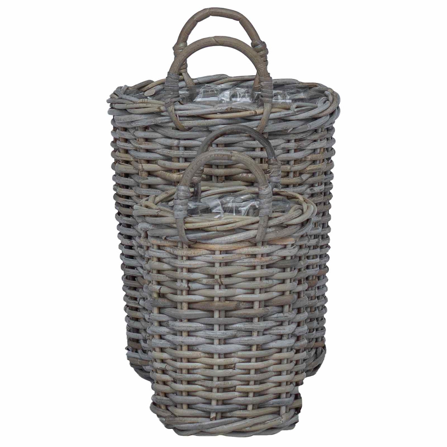Planterkurv med lagring 2 stk. Naturlig grå Kubu Rattan