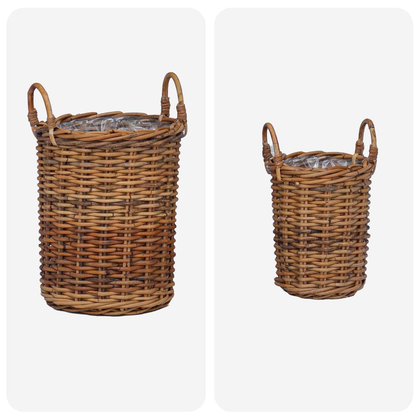 Planterkurv med lagring 2 stk. Naturlig brun Kubu Rattan