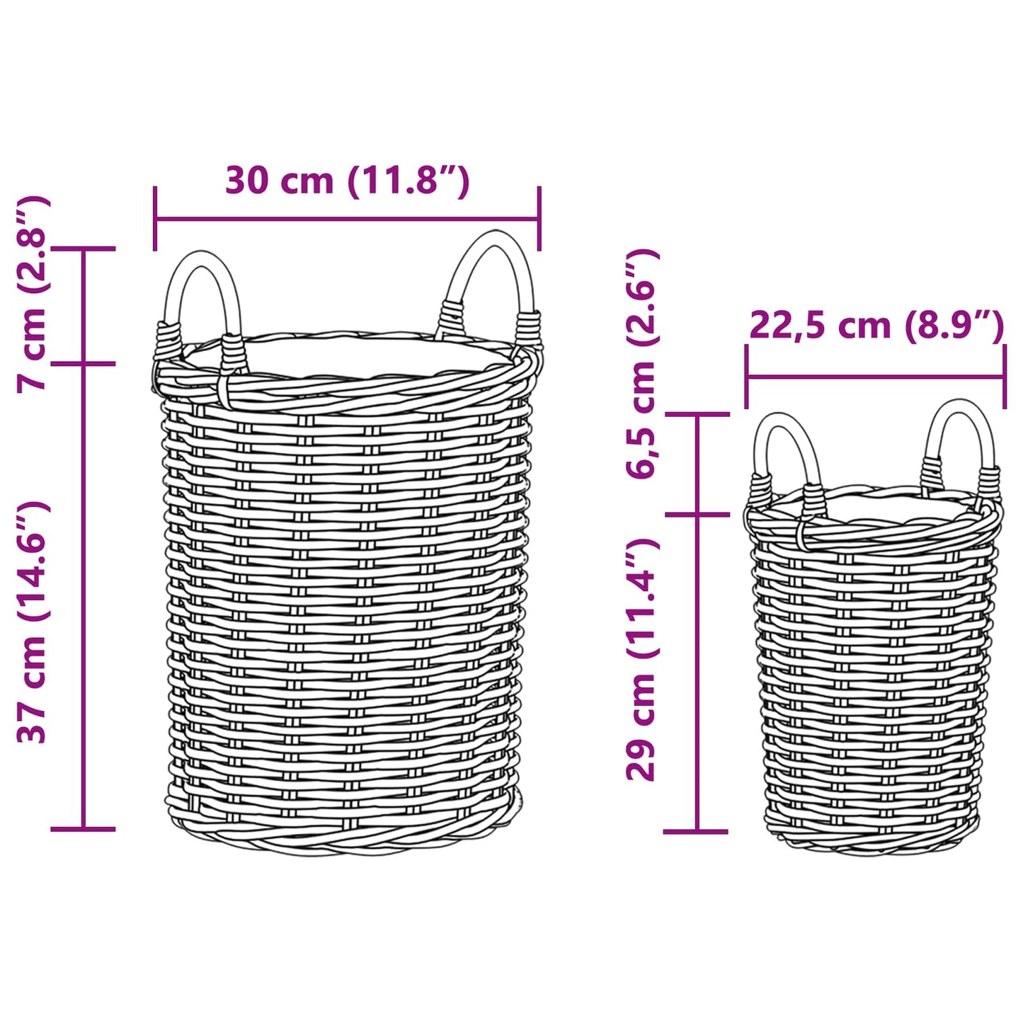 Planterkurv med lagring 2 stk. Naturlig brun Kubu Rattan