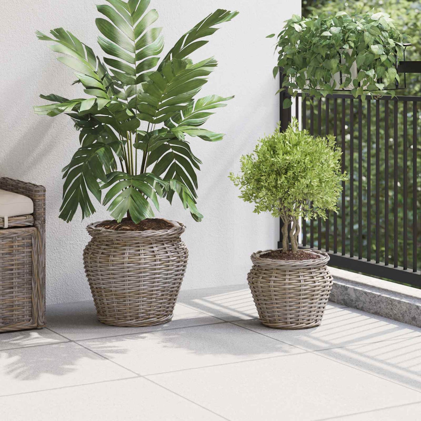 Plantekurv med lagring 2 pcs Grå Lacak Rattan