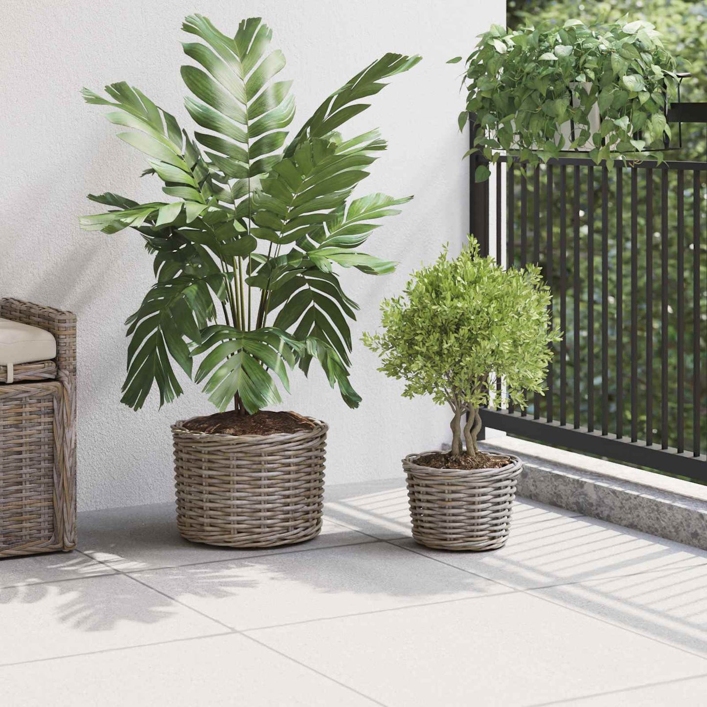 Plantekurv med lagring 2 pcs Grå Kubu Rattan