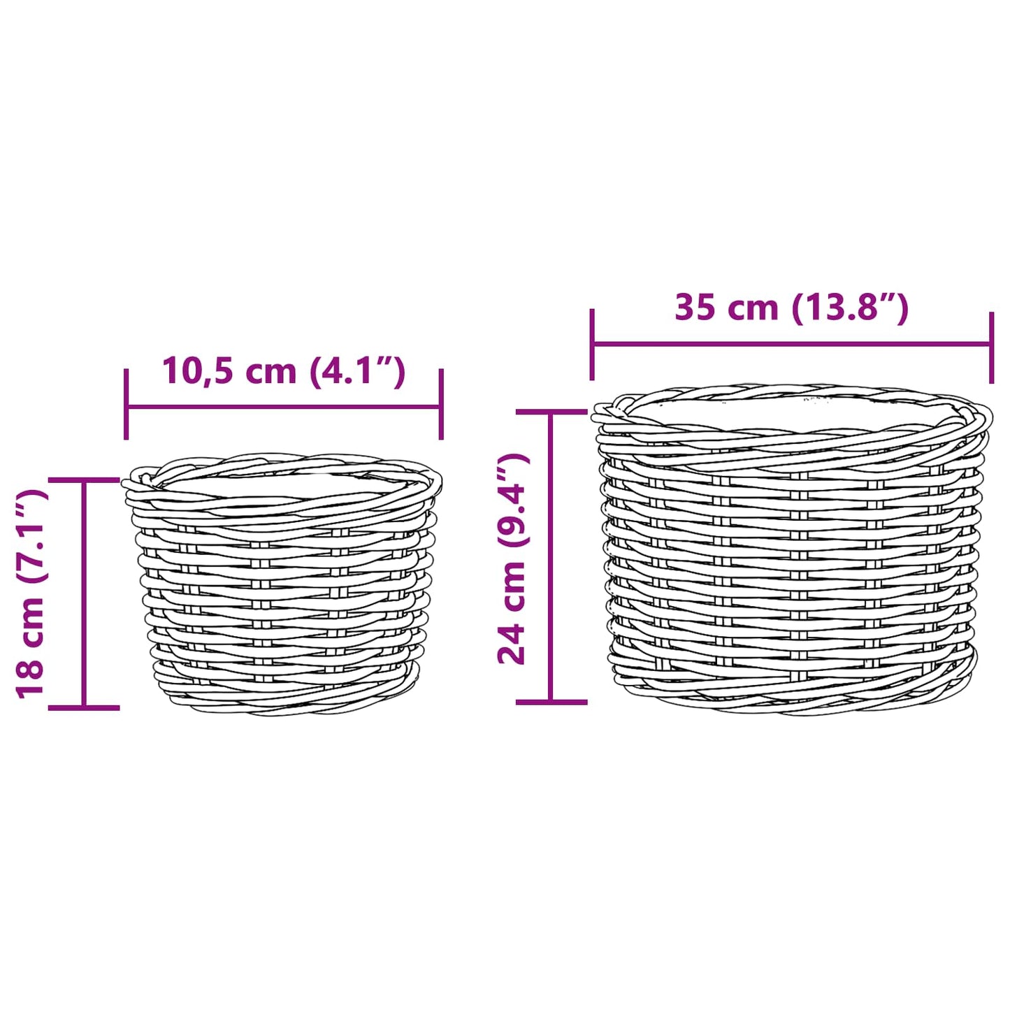 Plantekurv med lagring 2 pcs Grå Kubu Rattan