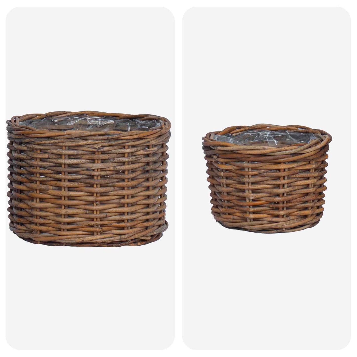 Plantekurv med lagring 2 stk. Naturlig brun Kubu Rattan