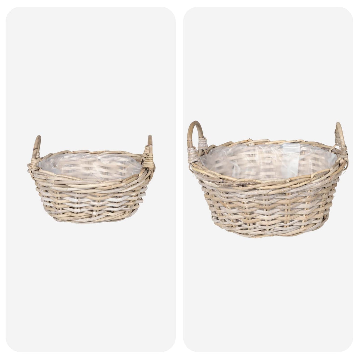 Plantekurv med lagring 2 stk. Naturlig grå Kubu Rattan