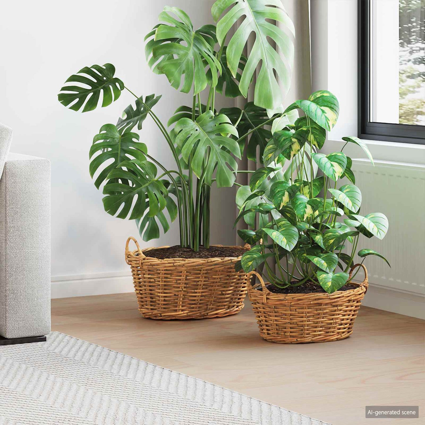 Plantekurv med lagring 2 stk. Naturlig brun Kubu Rattan