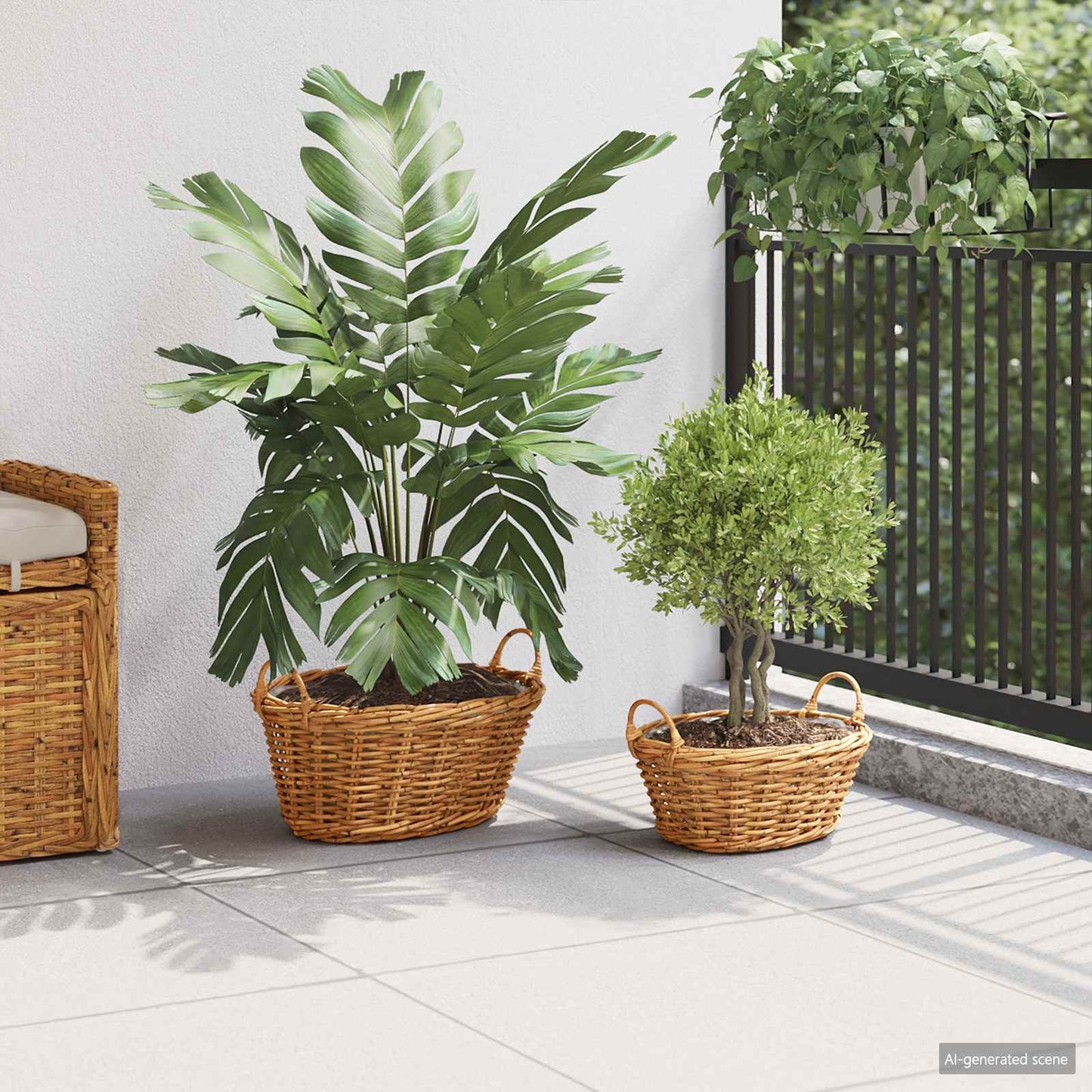 Plantekurv med lagring 2 stk. Naturlig brun Kubu Rattan