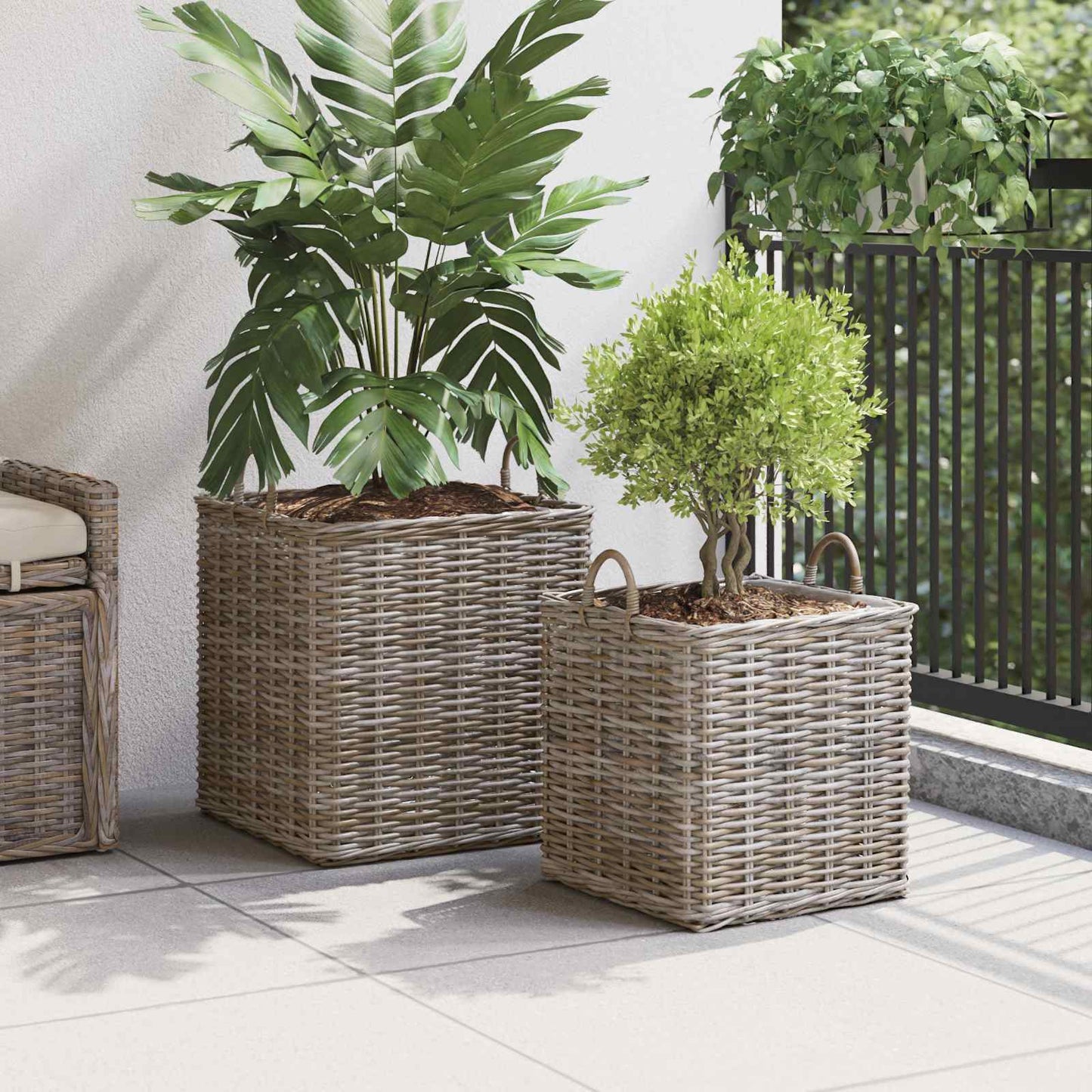 Planter Kurv med lagring 2 stk. Naturlig grå Kubu Rattan