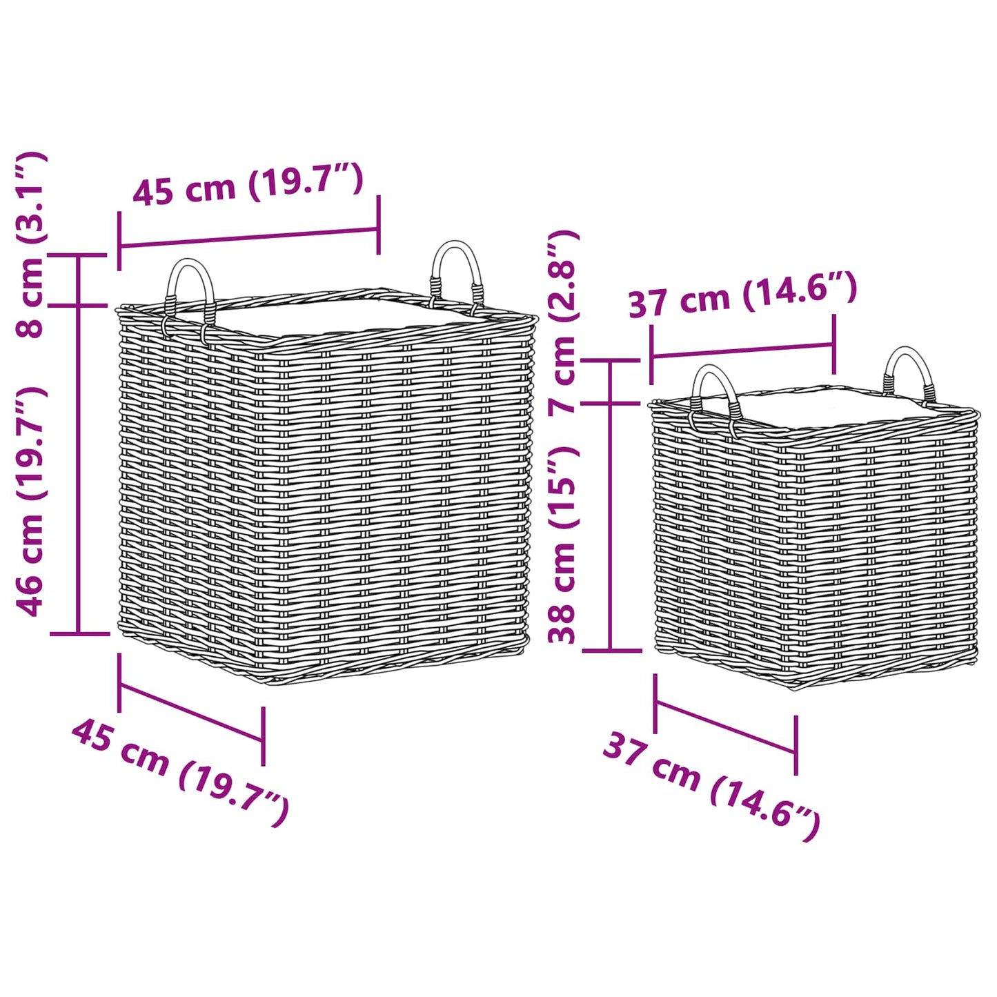 Planter Kurv med lagring 2 stk. Naturlig grå Kubu Rattan