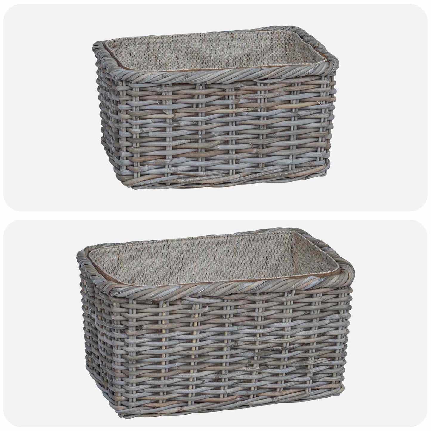 Vedkurv 2 stk. Naturlig grå Kubu Rattan