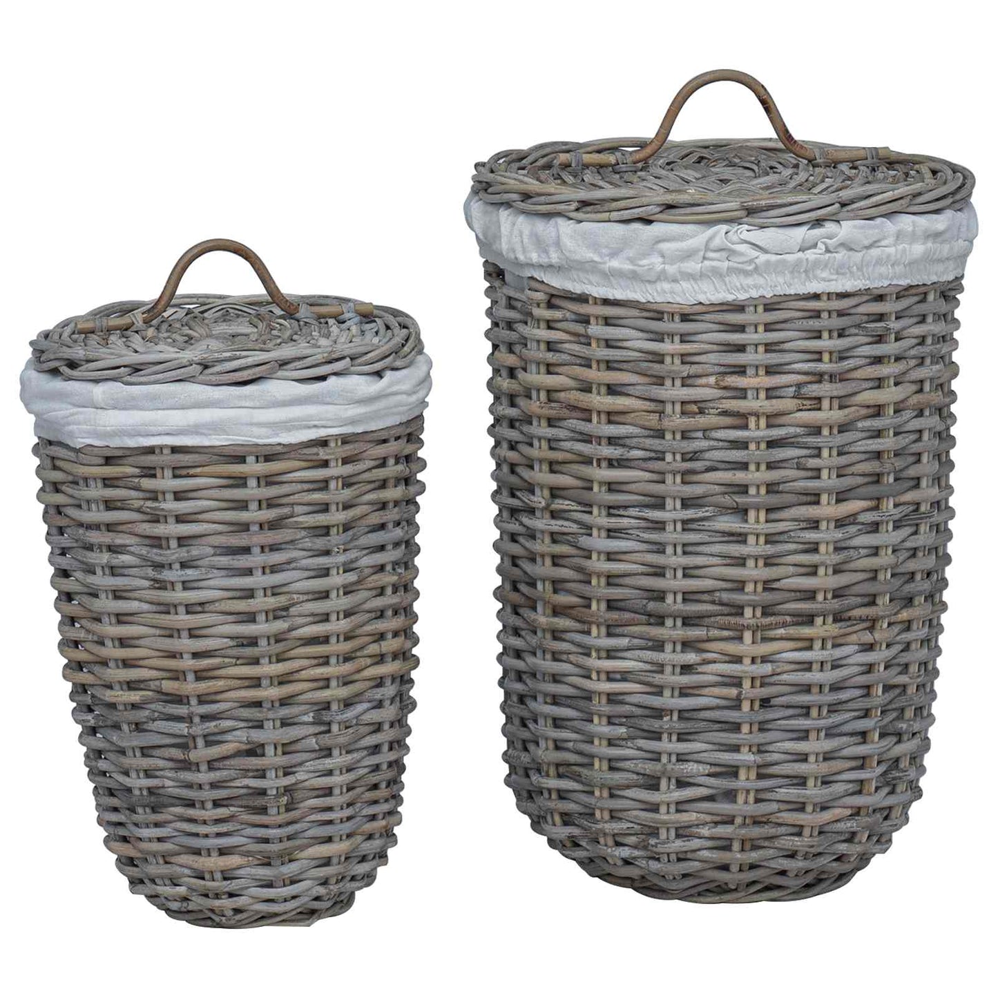 Vaskekurv med lokk 2 pcs Naturlig grå Kubu Rattan