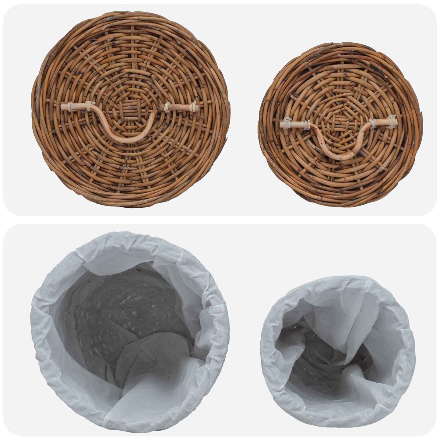 Vaskekurv med lokk 2 pcs Naturlig brun Kubu Rattan