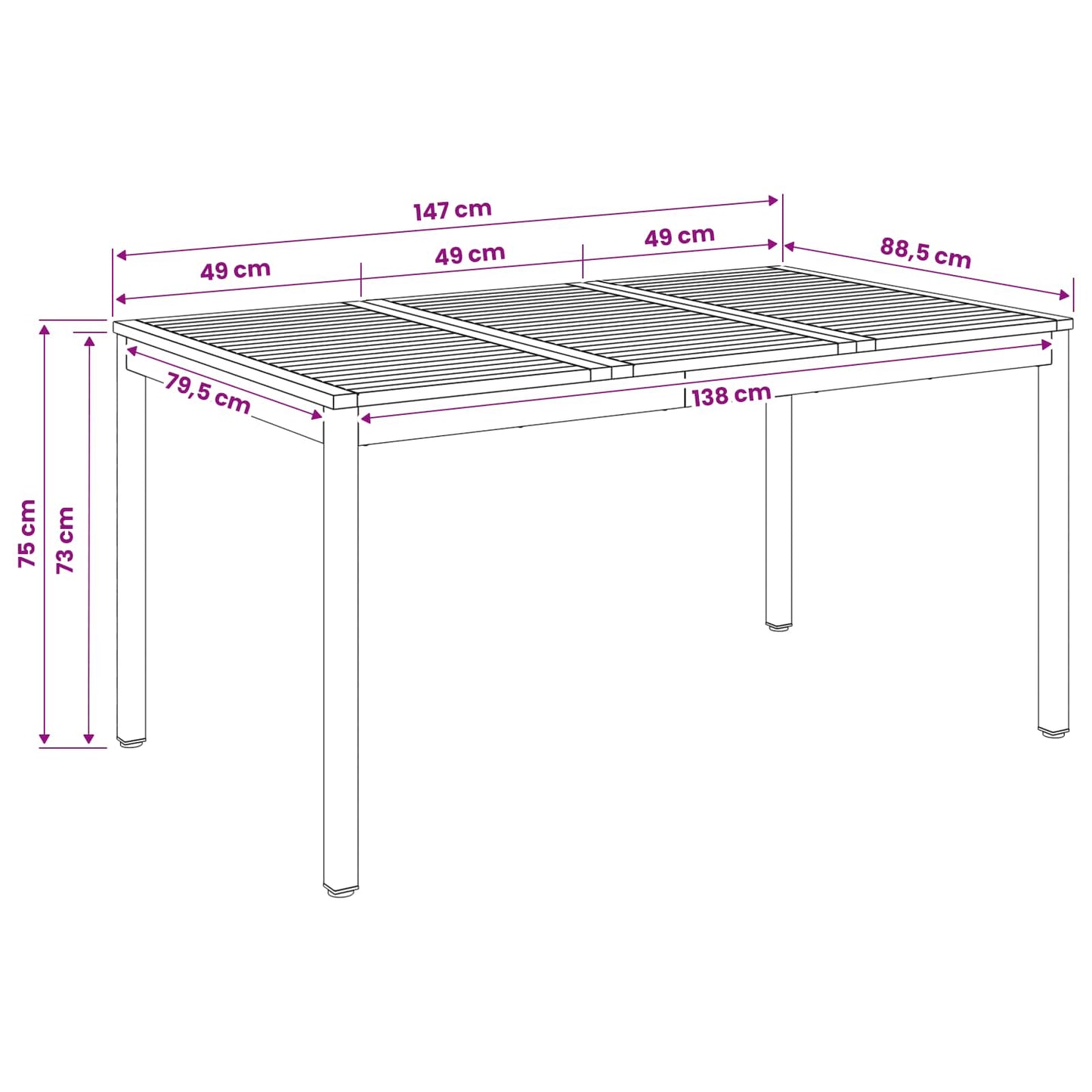 Hage middagsbord Naturlig og Kaffe 147 x 88,5 x 75 cm