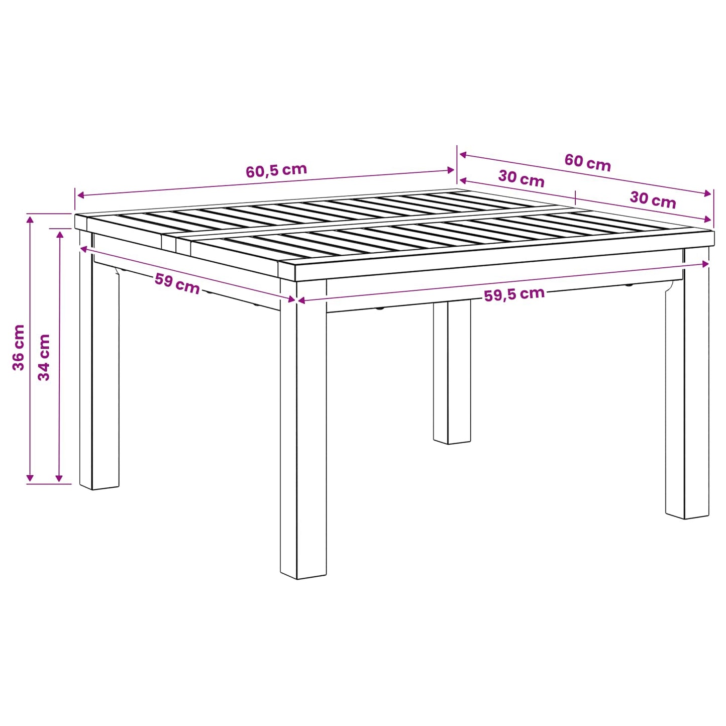 Kaffebord Hvit 60 x 60,5 x 36 cm Solid akasietre