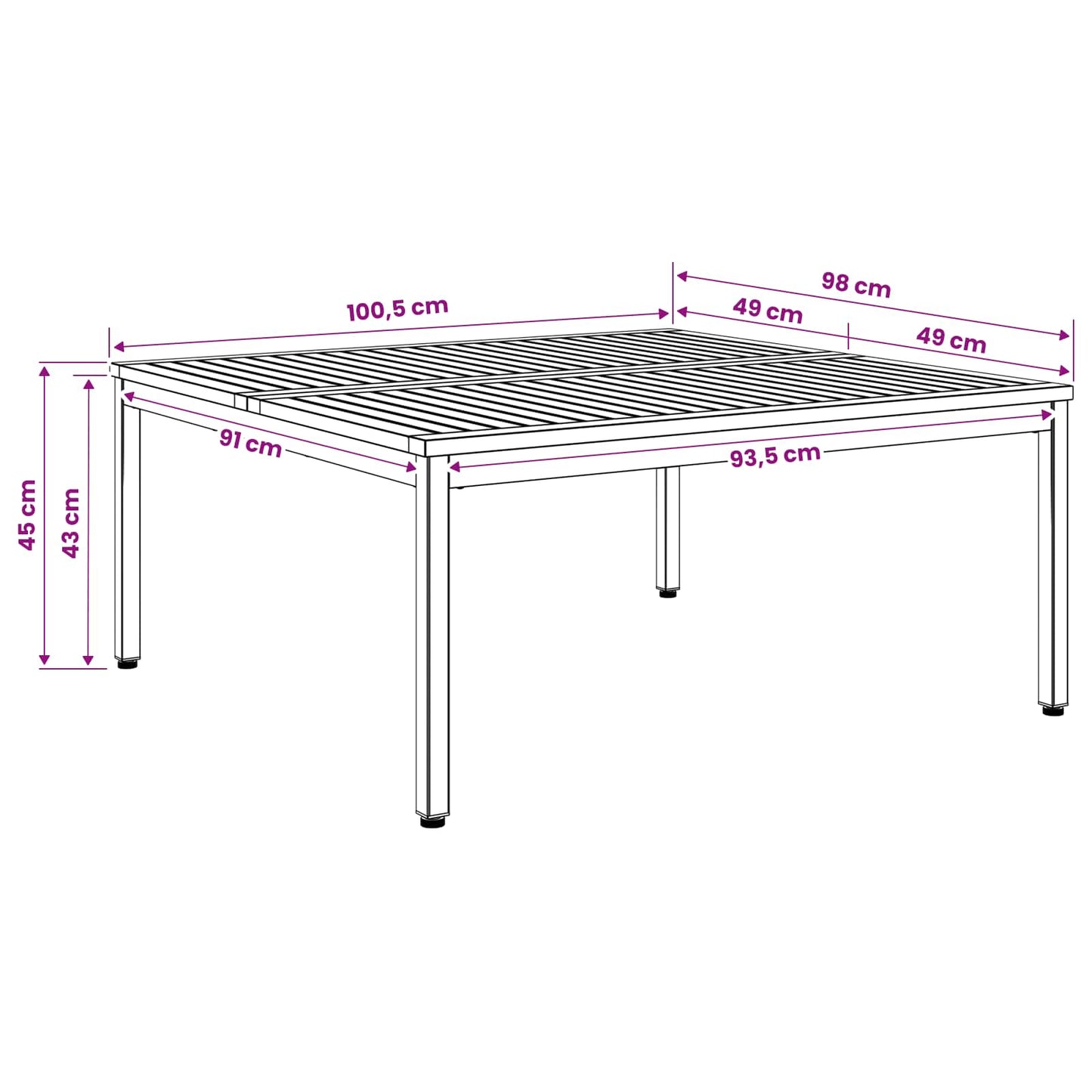 Kaffebord Hvit 100 x 100,5 x 45 cm Solid akasietre