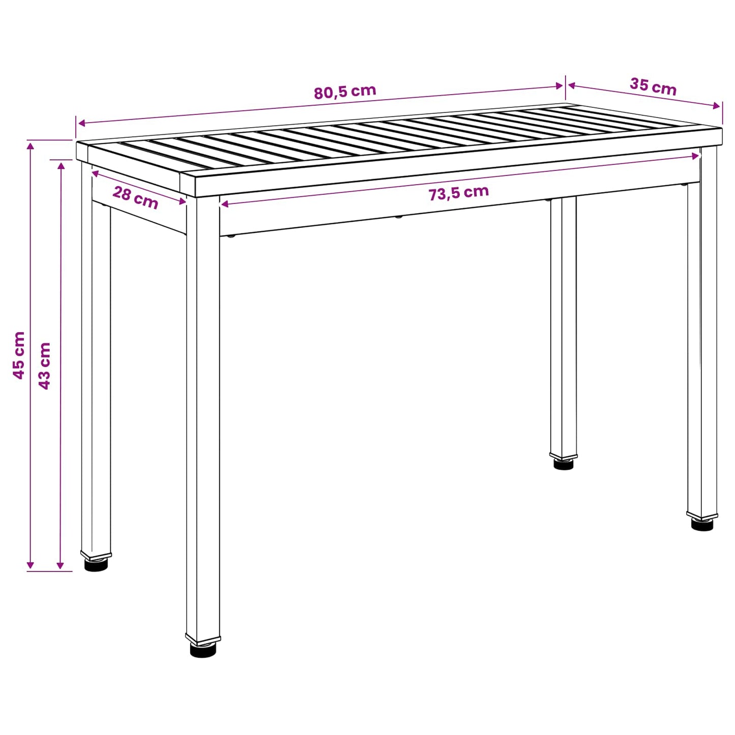 Hagebenk 80,5 x 35 x 45 cm Solid akasietre Hvit Rektangulær