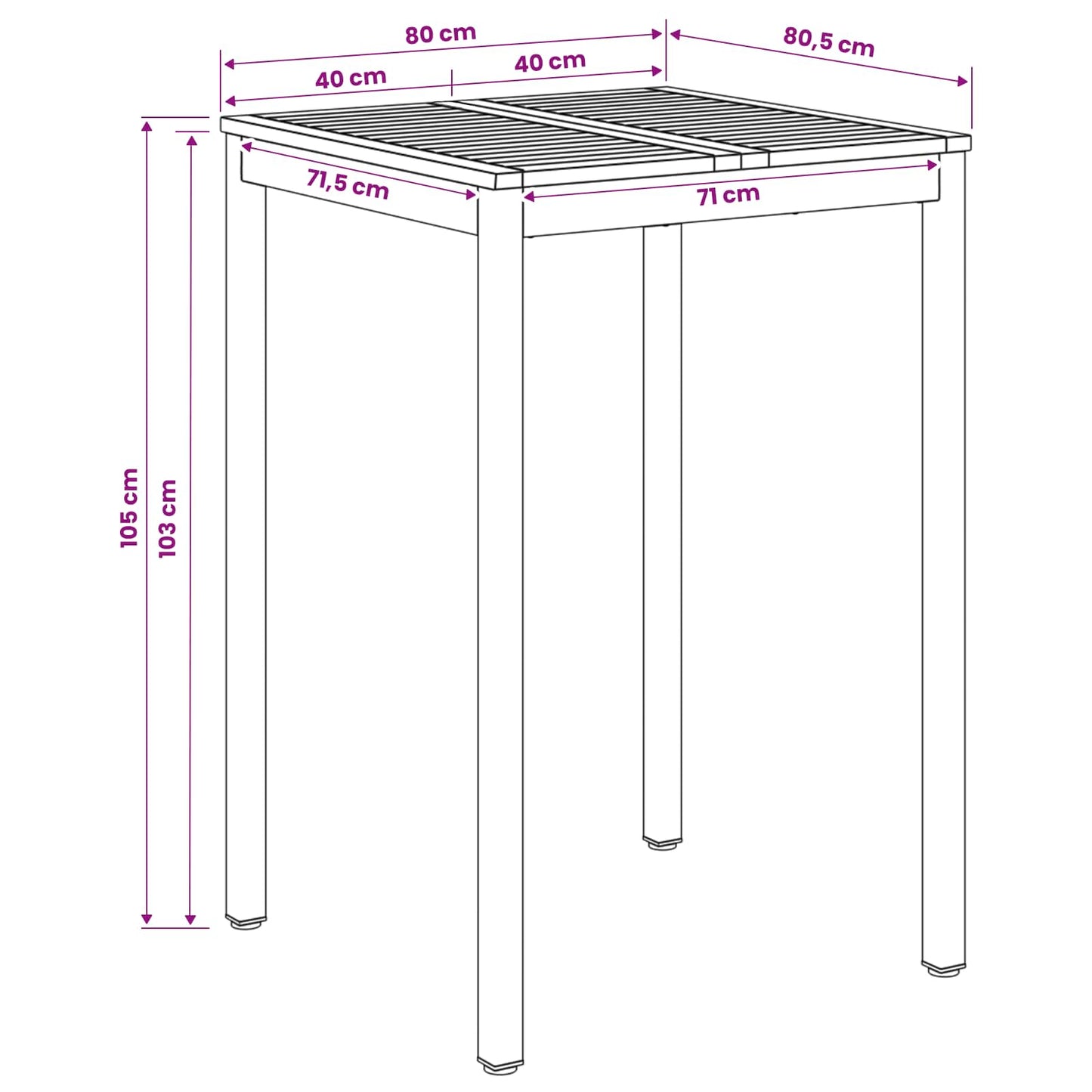 Hagebarbord Hvit 80 x 80,5 x 105 cm Solid akasietre