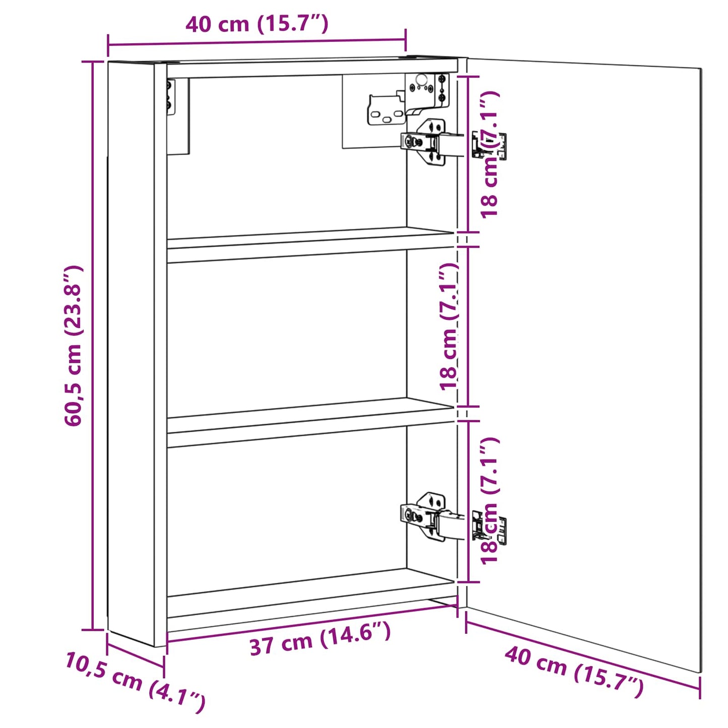 Baderomsspeilskap Svart Eik 40 x 10,5 x 60,5 cm Konstruert tre