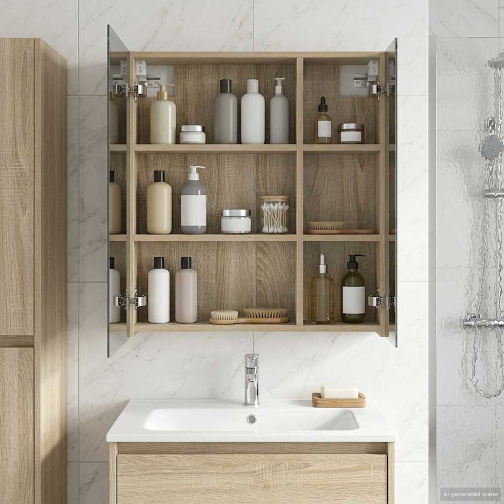 Baderomsspeilskap Sonoma eik 60 x 14,5 x 70 cm Konstruert tre
