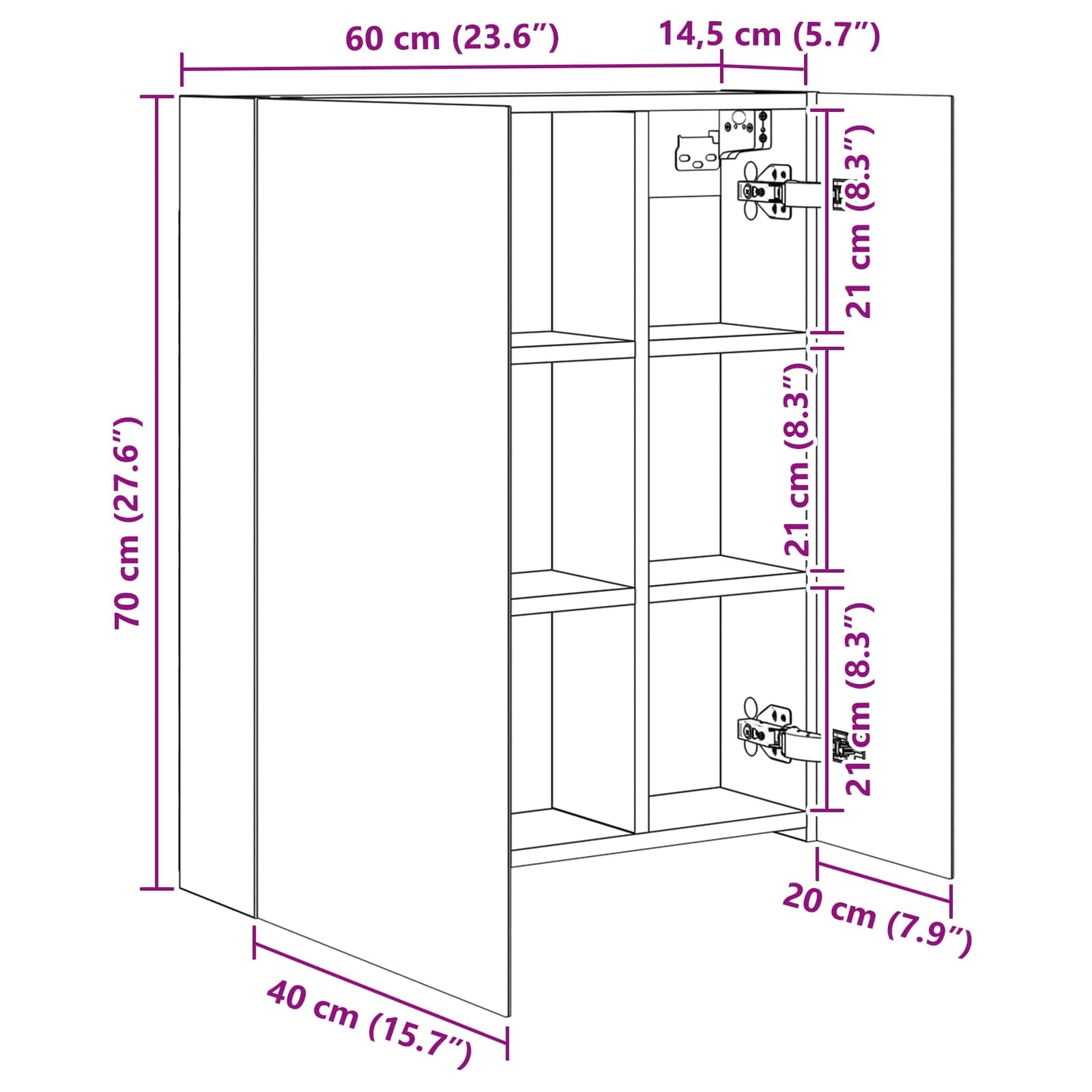 Baderomsspeilskap Betonggrå 60 x 14,5 x 70 cm Konstruert tre