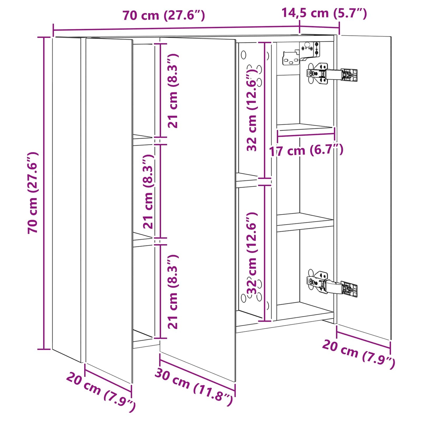 Baderomsspeilskap for Hvit 70 x 14,5 x 70 cm Konstruert tre
