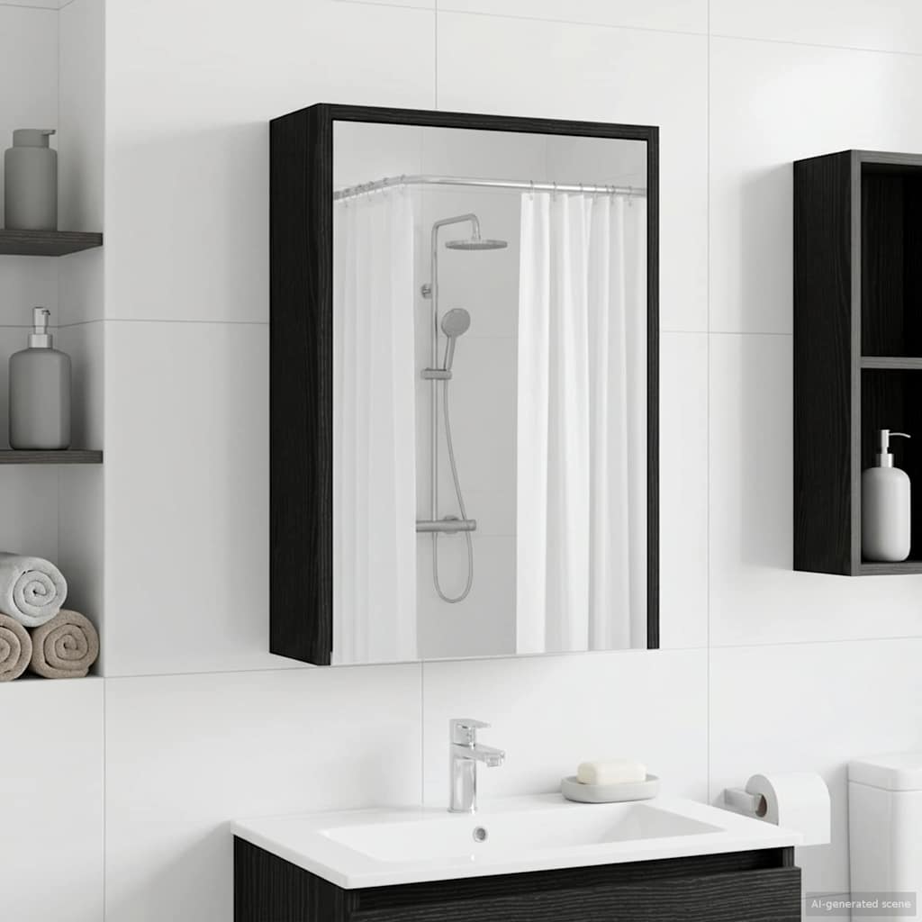 Baderomsspeilskap Svart Eik 43 x 16 x 62.5 cm Konstruert tre
