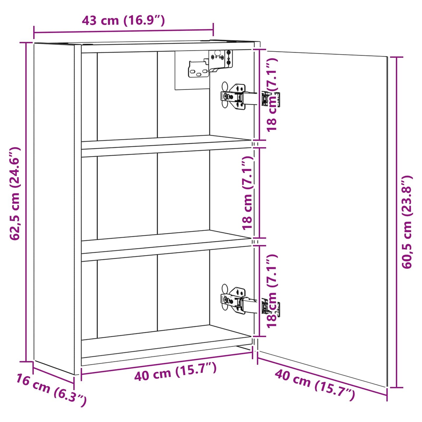 Baderomsspeilskap Røkt eik 43 x 16 x 62.5 cm Konstruert tre