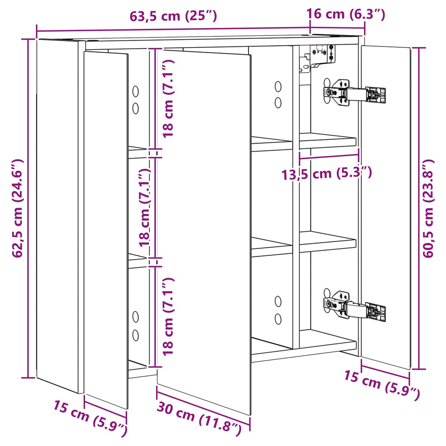 Baderomsspeilskap Gammelt tre 63,5 x 16 x 62,5 cm