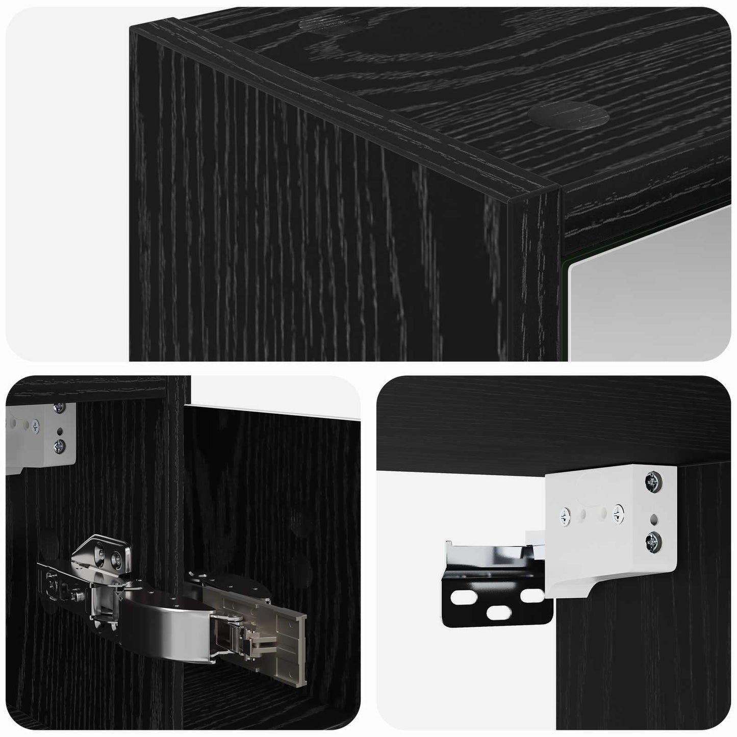 Baderomsspeilskap Svart Eik 63,5 x 16 x 62,5 cm Konstruert tre