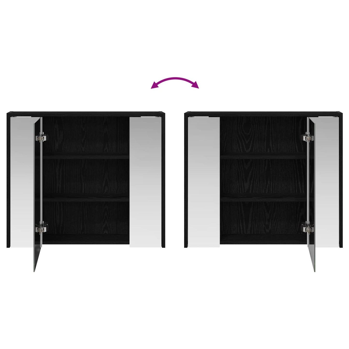 Baderomsspeilskap Svart Eik 73,5 x 16 x 62,5 cm Konstruert tre