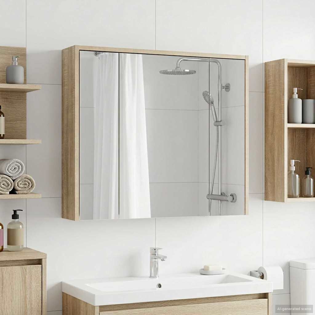 Baderomsspeilskap Sonoma eik 73,5 x 16 x 62,5 cm Konstruert tre