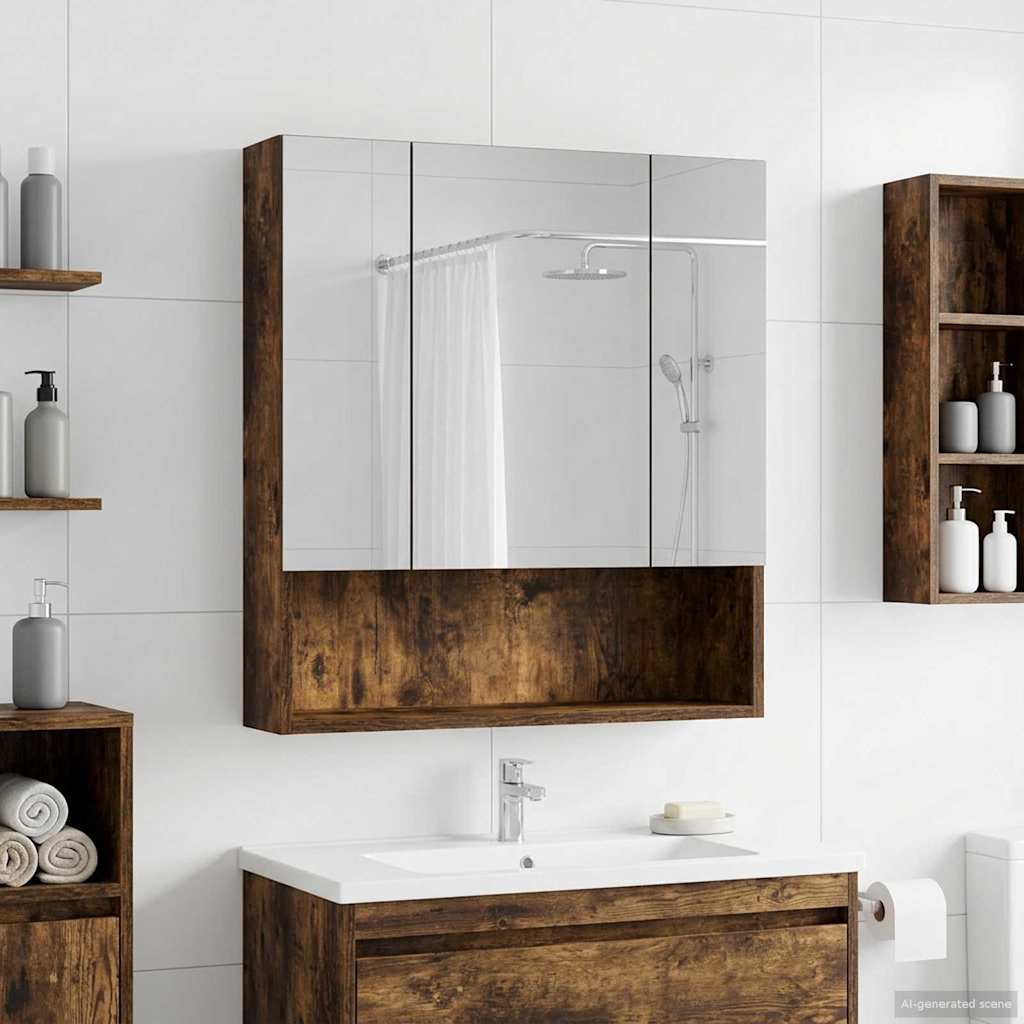 Baderomsspeilskap Røkt eik 60 x 14.5 x 70 cm Konstruert tre