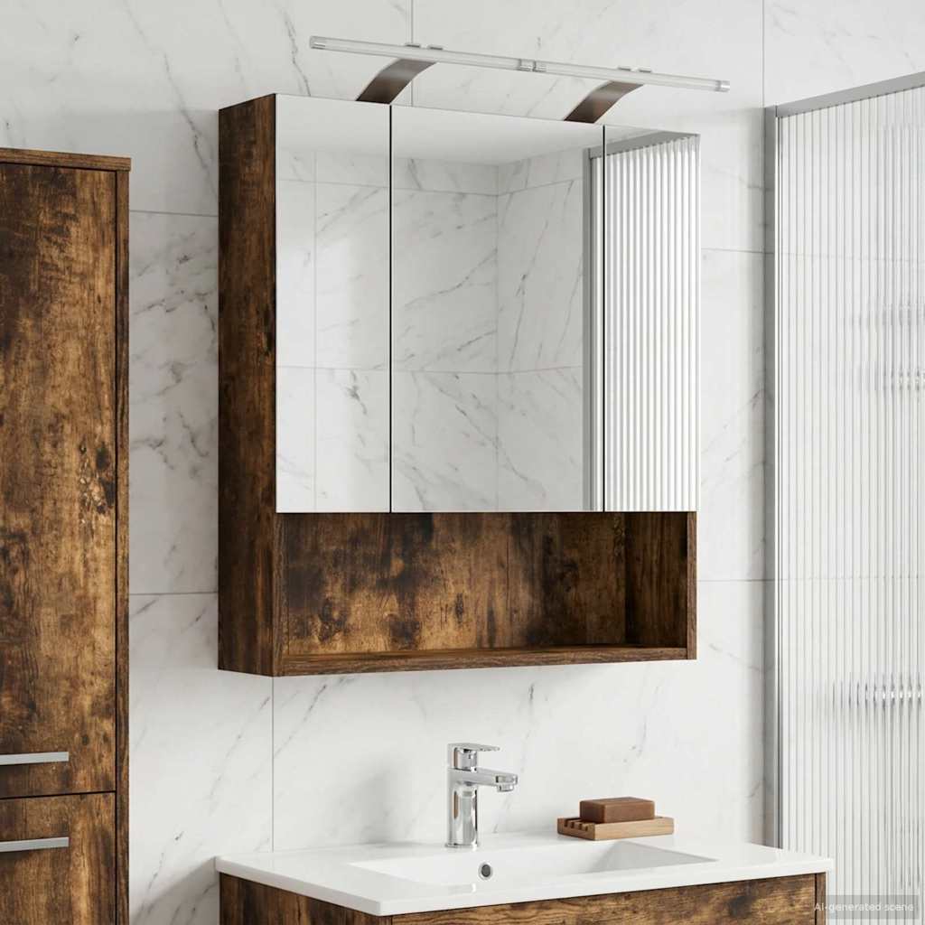 Baderomsspeilskap Røkt eik 60 x 14.5 x 70 cm Konstruert tre