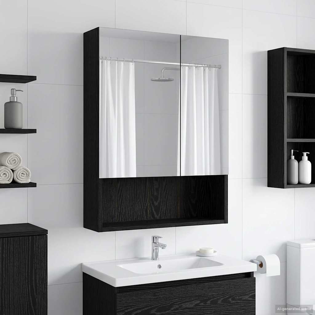 Baderomsspeilskap Svart Eik 50 x 14,5 x 70 cm Konstruert tre