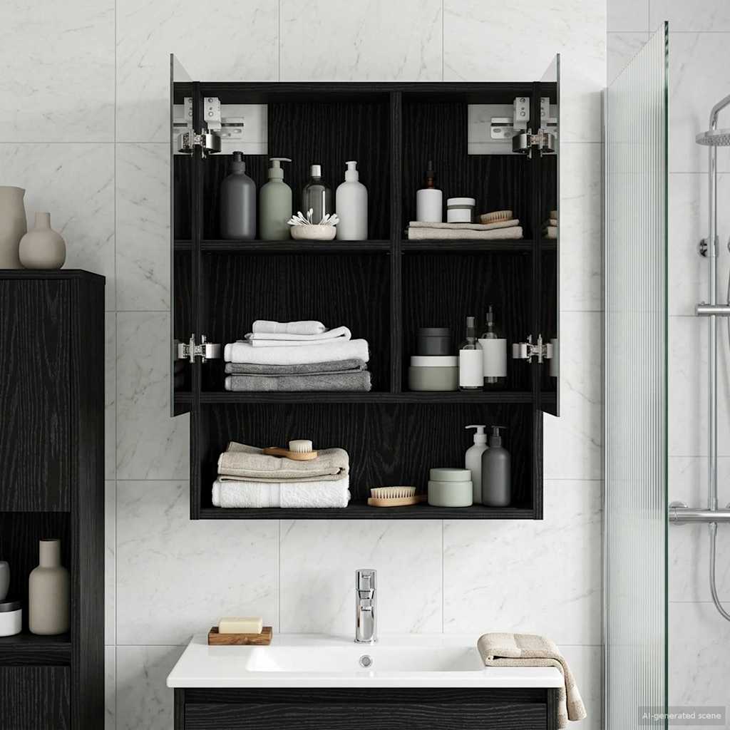 Baderomsspeilskap Svart Eik 50 x 14,5 x 70 cm Konstruert tre