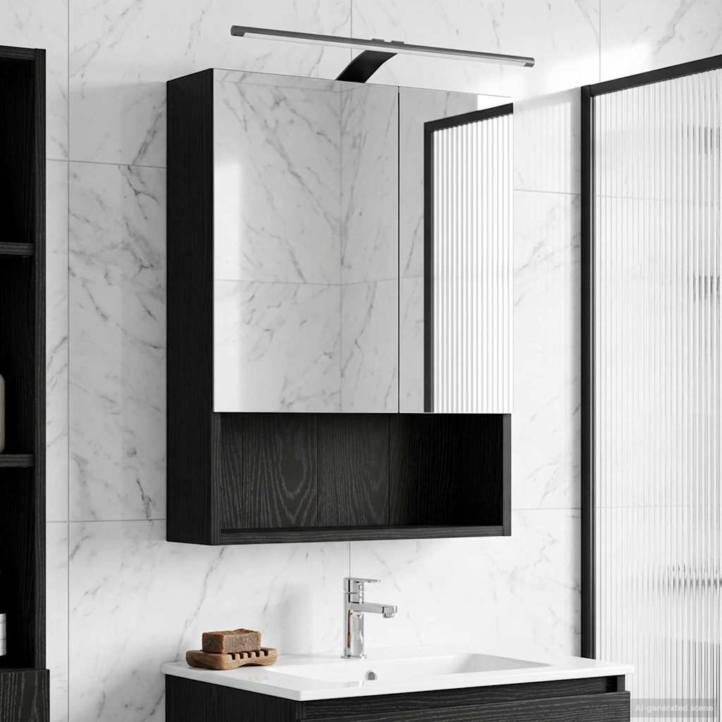 Baderomsspeilskap Svart Eik 50 x 14,5 x 70 cm Konstruert tre