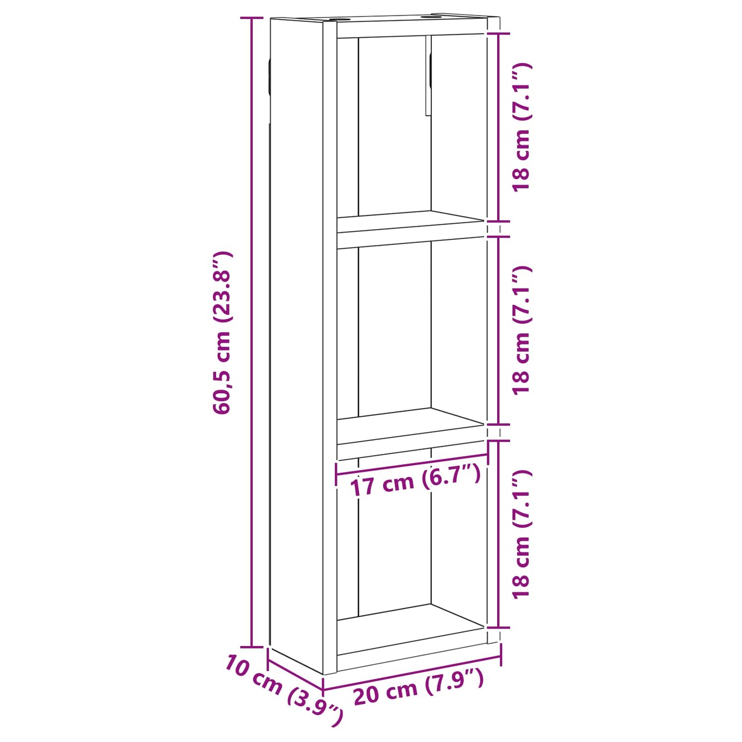 Baderom veggskap Svart Eik 20 x 10 x 60,5 cm Konstruert tre