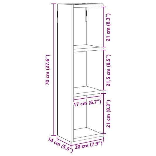 Baderom veggskap Svart Eik 20 x 14 x 70 cm Konstruert tre