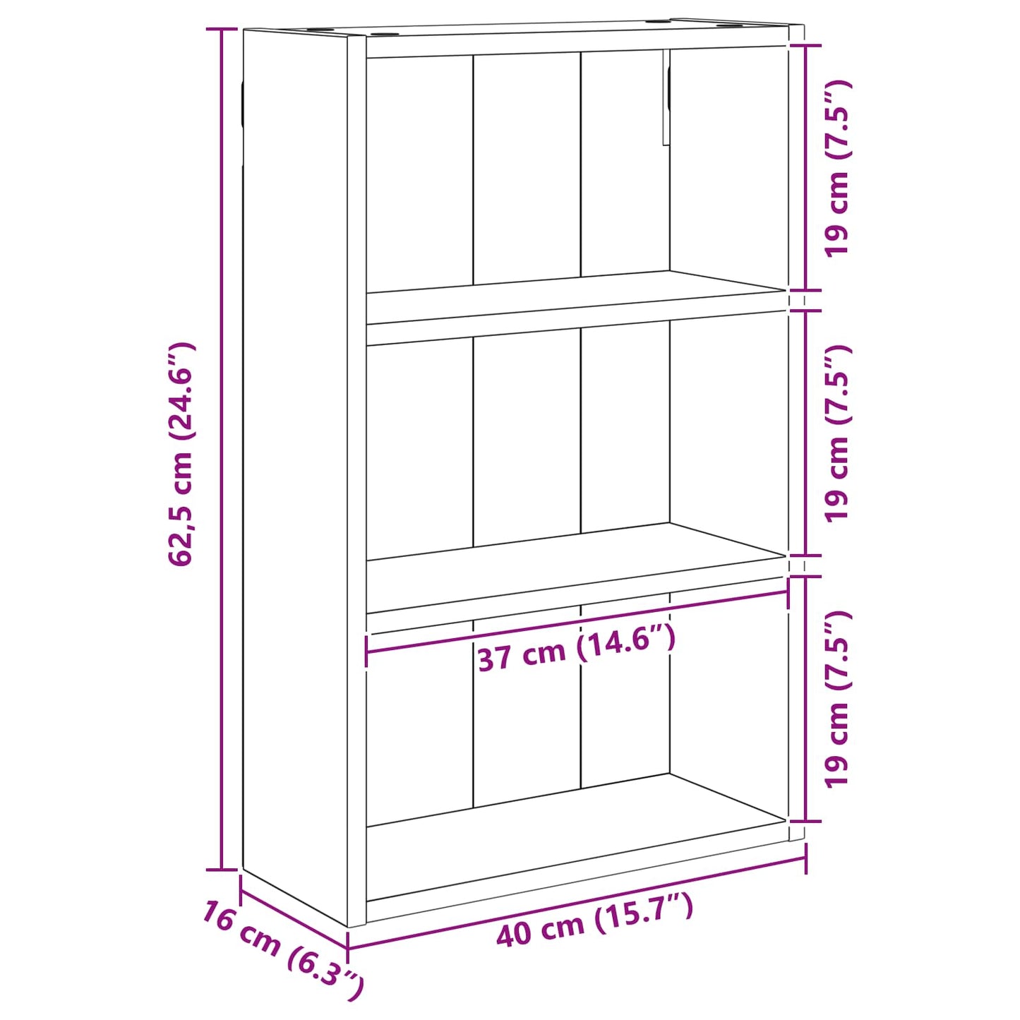 Baderom veggskap Sonoma eik 40 x 16 x 62,5 cm Konstruert tre