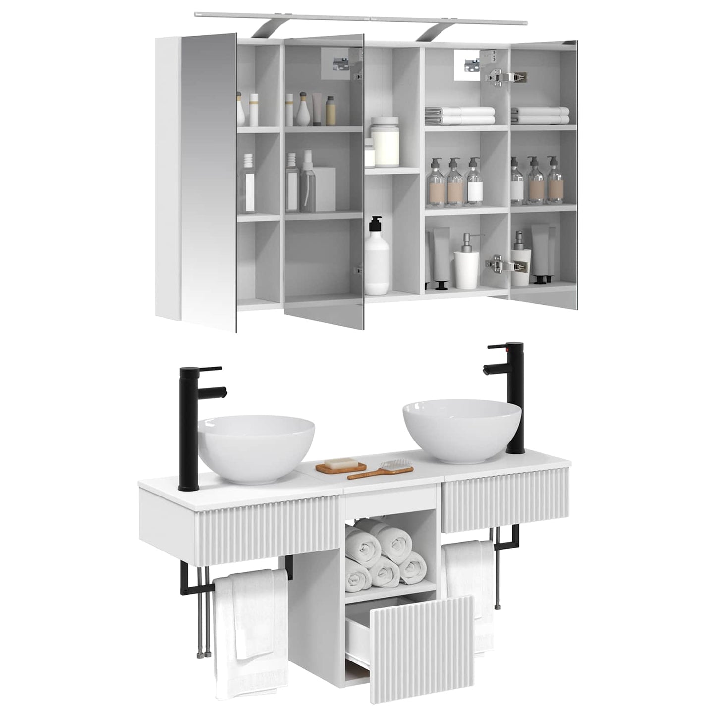 Baderomsskapsett 4 pcs Hvit 100 x 14,5 x 70 cm Konstruert tre