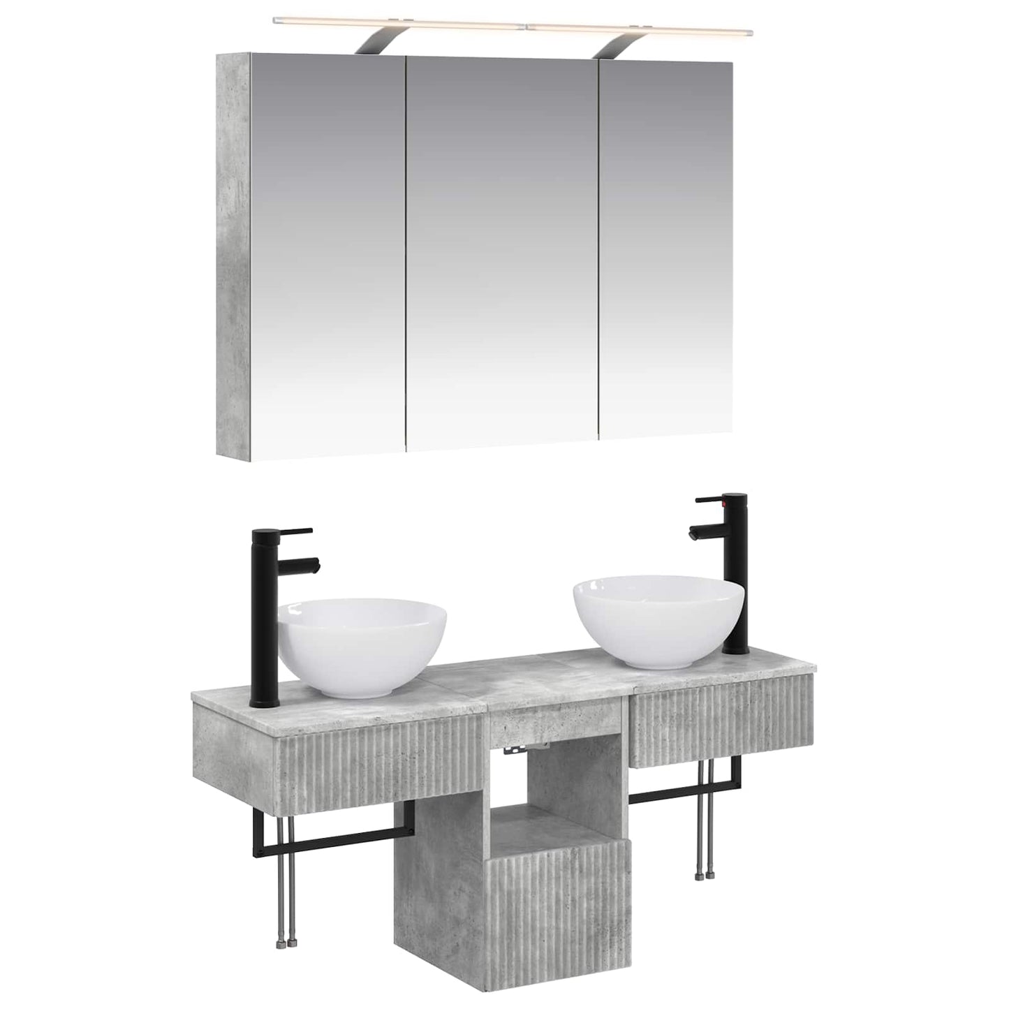 Baderomsskapsett 4 pcs Betonggrå 100 x 14,5 x 70 cm
