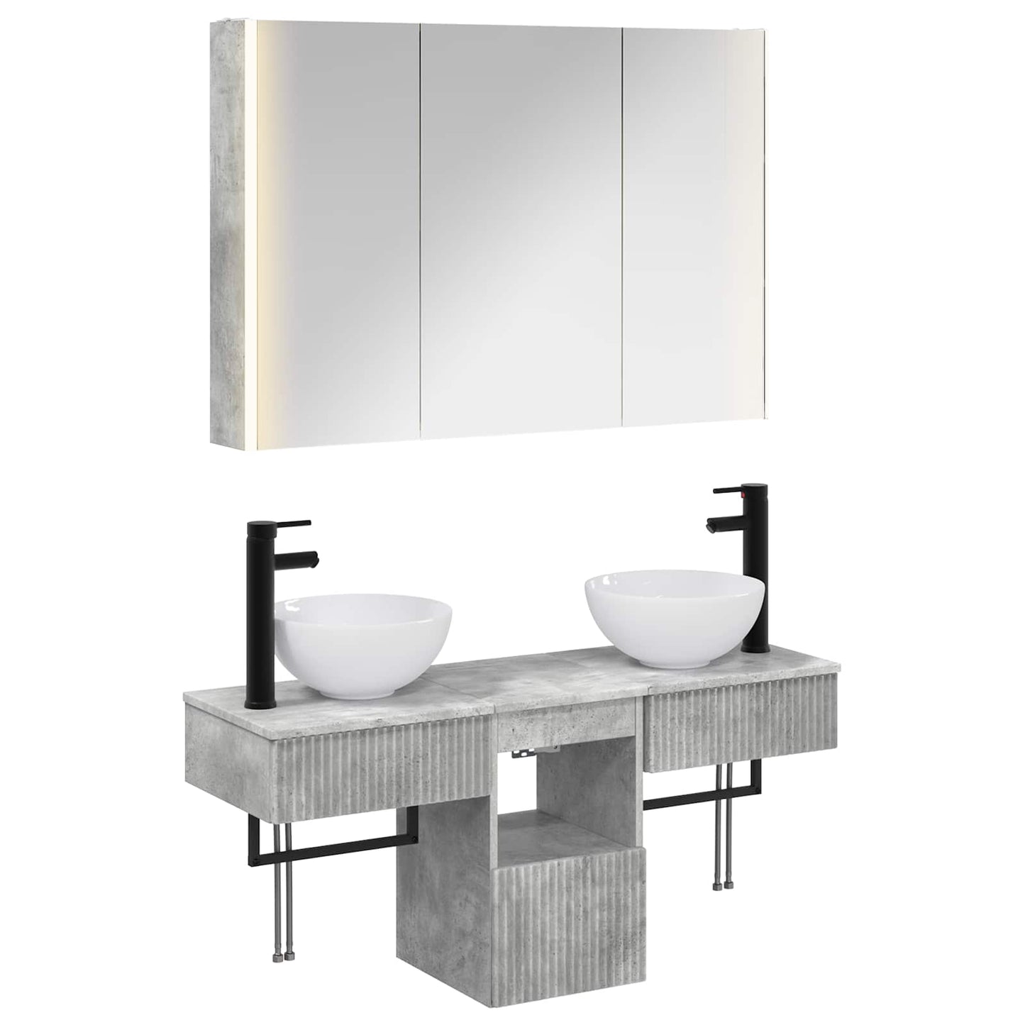 Baderomsskapsett 4 pcs Betonggrå 103,5 x 15,5 x 70 cm