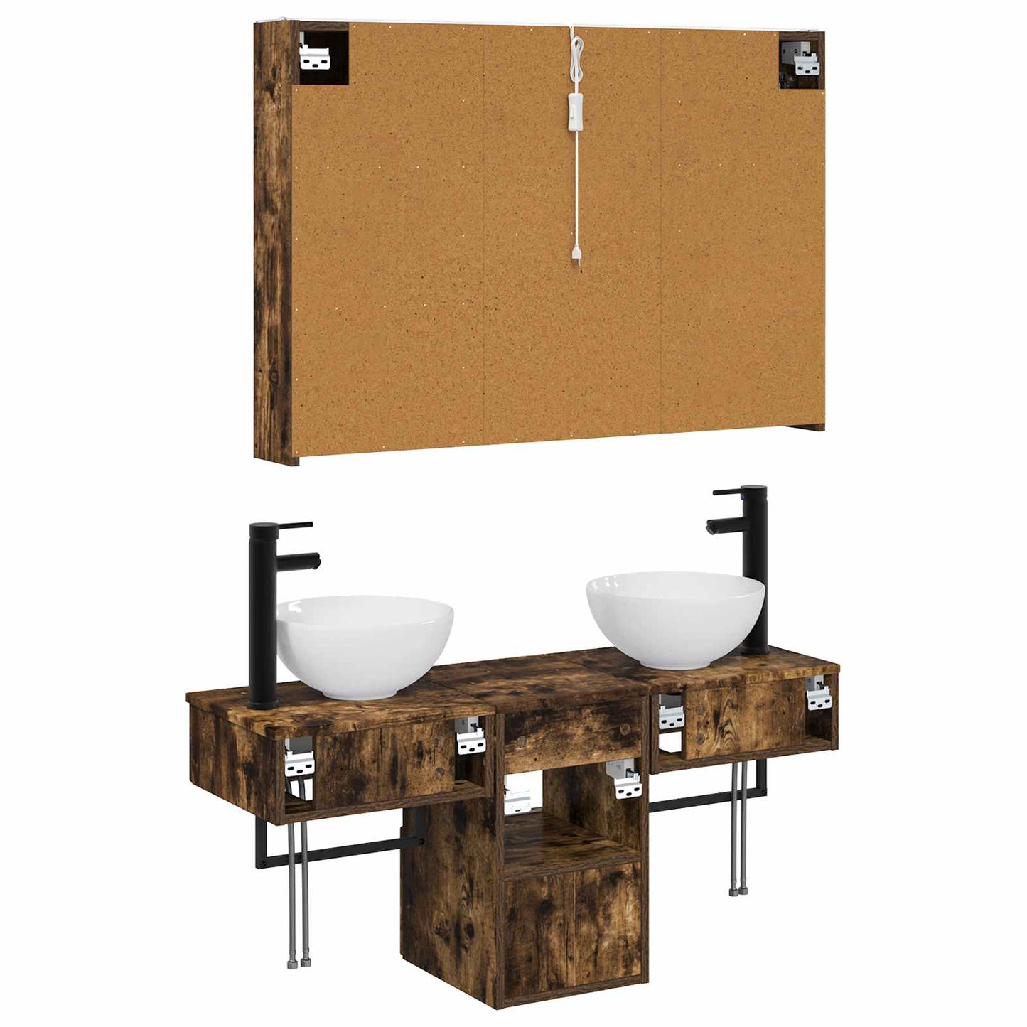 Baderomsskapsett 4 pcs Røkt Eik 103,5 x 15,5 x 70 cm