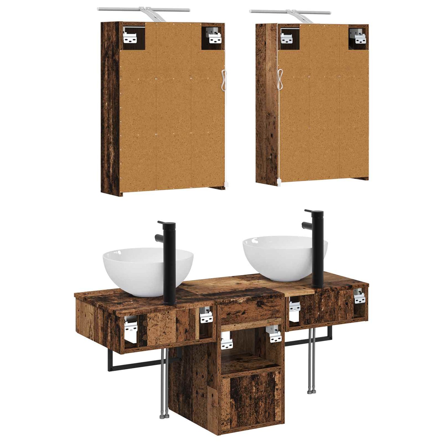 Baderomsskapsett 5 pcs Gammelt tre 43 x 16 x 62,5 cm